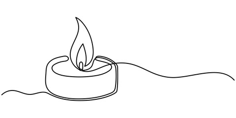 Candle Single Continuous Line Drawing, Candles line art, One Continuous Line Drawing of Candle Icon. Single Line Vector Illustration, Burning candles in background concept. Christmas, All saints day. 