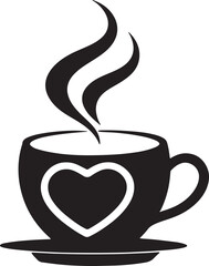 coffee cup with heart silhouette, black and white silhouette, vector and illustration