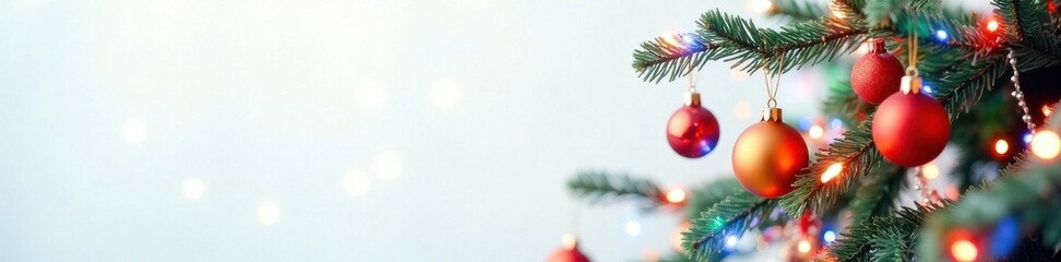 Colorful Christmas tree with lights and ornaments against a white background, colors, decorated