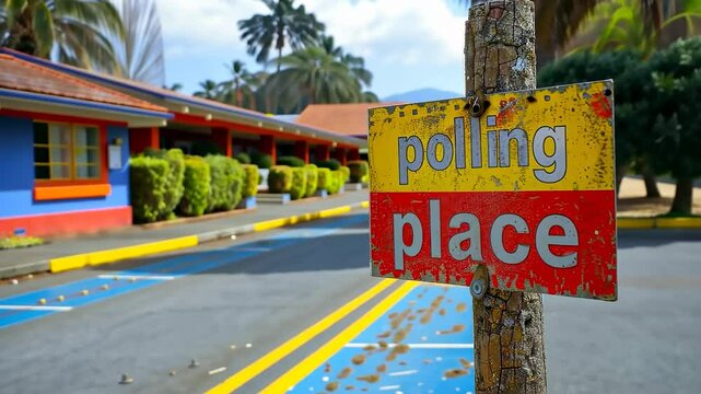 A sign displaying the words "Polling Place," symbolizing the U.S. election process, civic duty, and the importance of voting in American democracy.