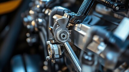 Close-up of an intricate motorcycle engine component, showcasing its metallic texture and precision engineering, emphasizing strength and performance.