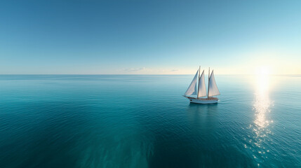 Calm background. Vintage view of a sailing ship grand view of an old sailing ship from the times of pirates and the middle ages on the high seas with big waves and with a beautiful sky