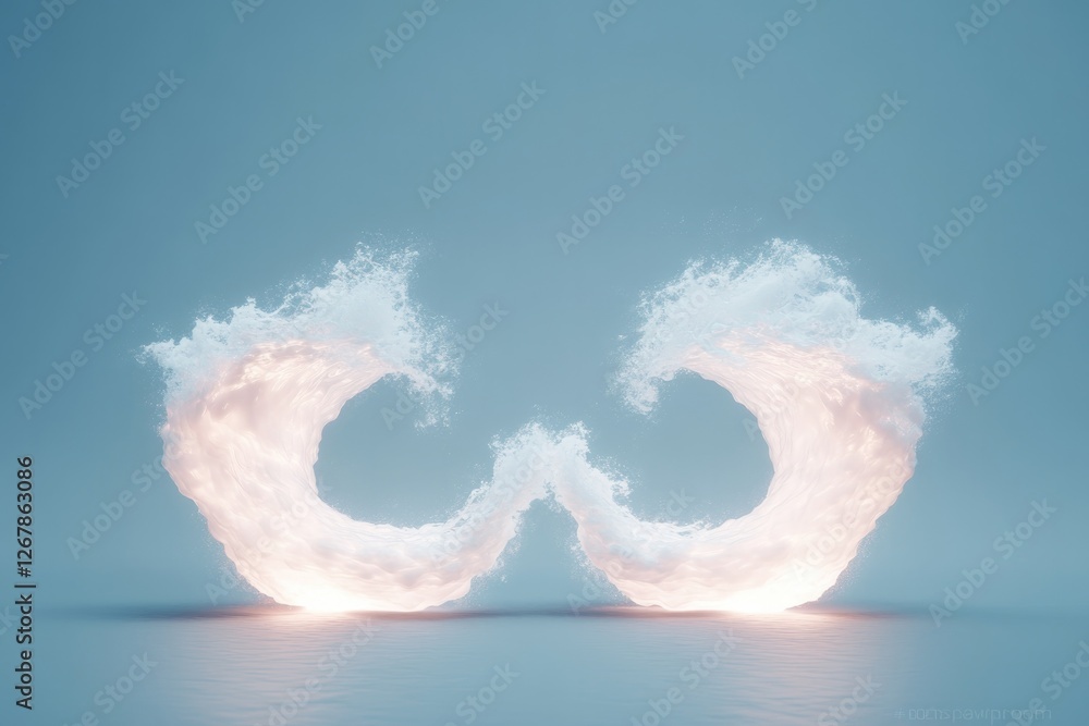 Poster surreal representation of two glowing waves clashing at center their collision creating radiant burs
