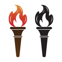 Fire flame torch icon vector. Symbol of burning fire flame collection isolated on white background. Fire sign. Silhouettes vector illustration.
