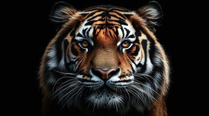 Fototapeta premium close view of aggressive siberian tiger in zoo with powerful striped face and piercing eyes showing wild nature and predator instincts in jungle setting