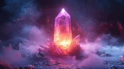 Glowing Crystal, Mystical Landscape, Fantasy, Energy