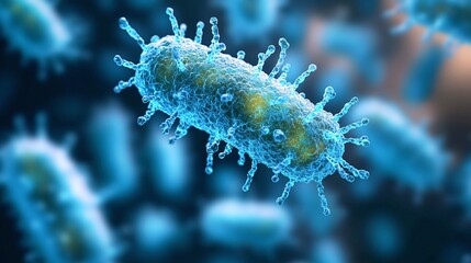 Fototapeta premium conceptual abstract science wallpaper of blue bacteria infection and probiotic microorganism flu virus background for medical use