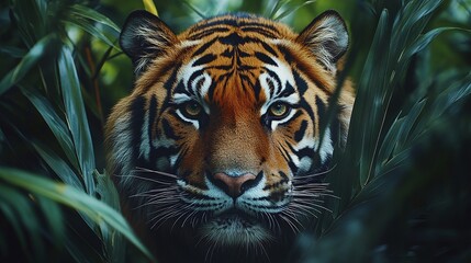 Obraz premium close view of aggressive siberian tiger in zoo with powerful striped face and piercing eyes showing wild nature and predator instincts in jungle setting