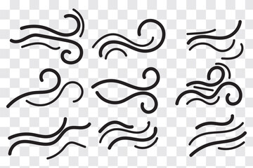 Doodle wind line sketch blow, gust design isolated on white background. vector hand drawn illustration. Variety Design.