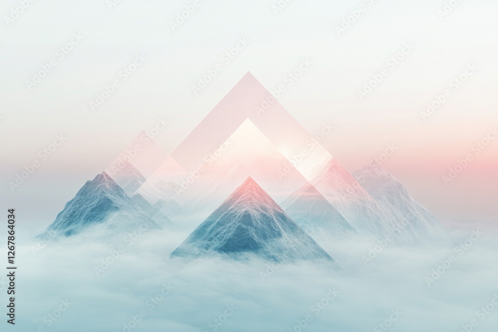 Aufkleber textured pattern of layered triangles forming mountain-like structure with glowing soft edges