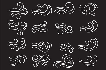Doodle wind line sketch blow, gust design isolated on white background. vector hand drawn illustration. Variety Design.