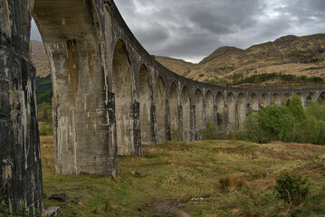The famous Glenfinnan railroad Viaduct located in rural Scotland