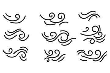Fototapeta premium Doodle wind sketch set of line winds. Air, wind, swirl in doodle illustration style. Vector illustration. Black and White color doodle wind line. EPS 10