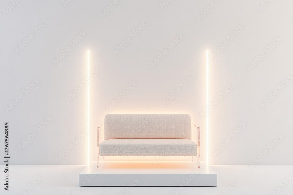 Poster translucent podium in neutral hues illuminated with soft diffused lighting against clean background 