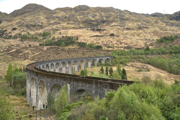The famous Glenfinnan railroad Viaduct located in rural Scotland
