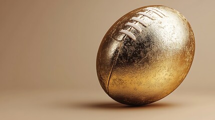 Fototapeta premium Floating golden rugby ball casting a soft shadow on a gradient background