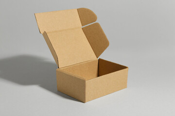 One open cardboard box on white background. Mockup for design
