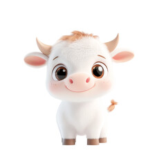 Fototapeta premium Cute baby Cow with big eyes in 3D cartoon style Isolated on White Background