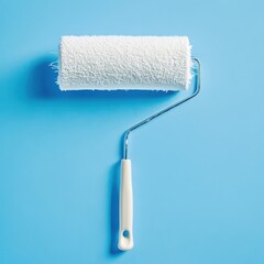 Obraz premium Transforming spaces with a fresh coat using a paint roller on a smooth turquoise backdrop