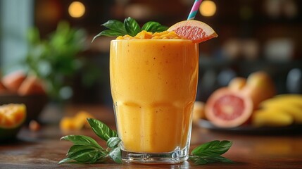Mango grapefruit smoothie cafe drink refreshment