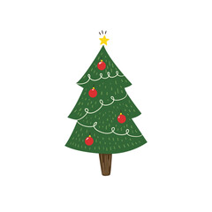 Christmas tree illustration design with star merry christmas illustration