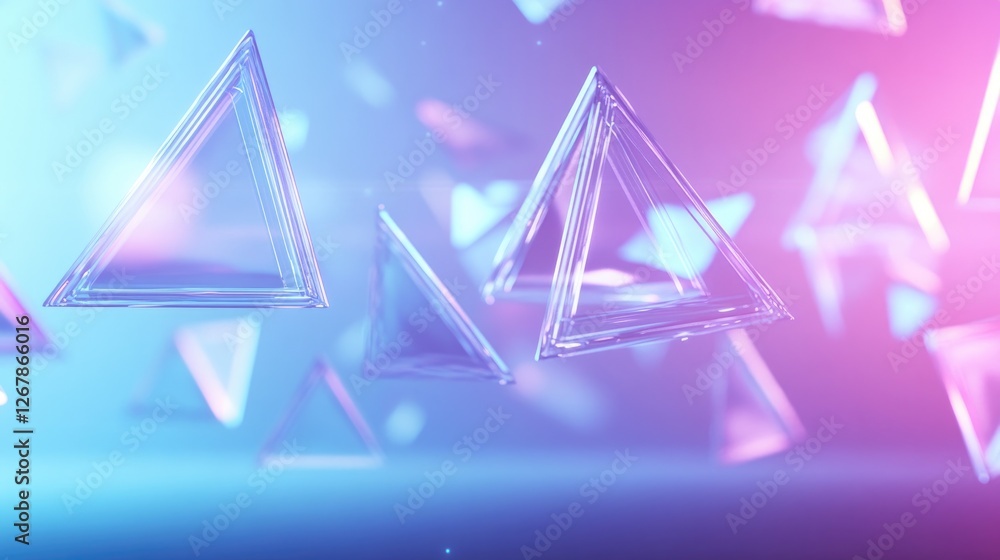 Aufkleber vibrant abstract scene of floating triangles spinning in mid-air with glowing edges and dynamic ligh