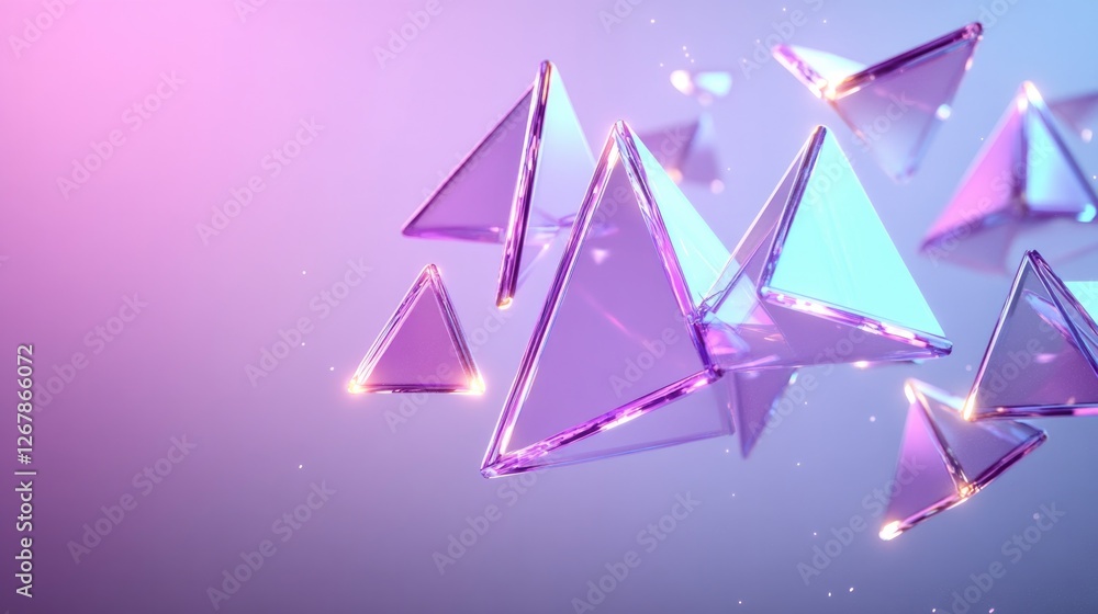 Aufkleber vibrant abstract scene of floating triangles spinning in mid-air with glowing edges and dynamic ligh