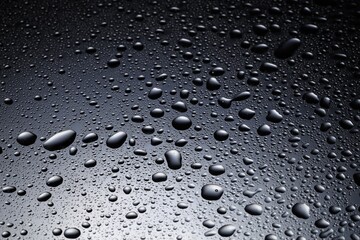 Water drops on dark glass surface, closeup