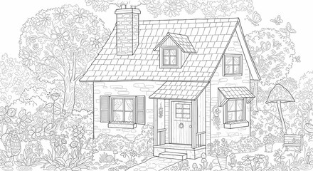Obraz premium Detailed House & Home Building Design Coloring Book: Outline Sketch Doodle Illustrations with Page Drawing Elements