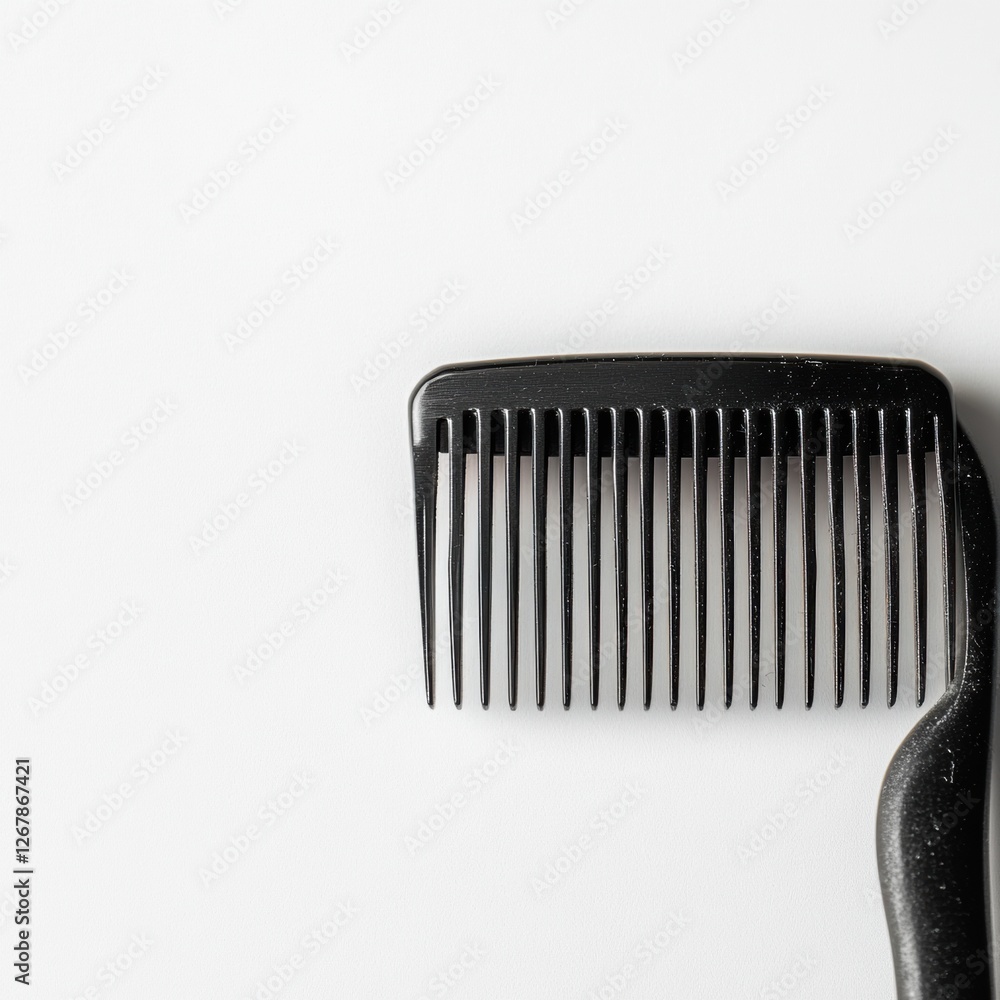 Poster Close up view of a black comb resting on a clean surface with strands of hair for styling and grooming purposes. Generative AI