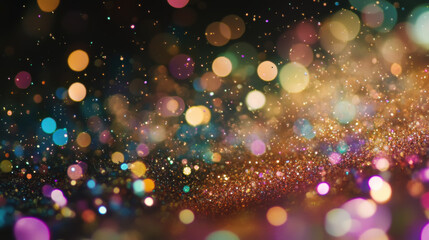 Vibrant abstract light bokeh sparkles in rainbow gradient