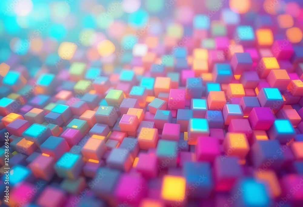 Poster abstract pastel neon rainbow pixel texture bg video screen. tv pattern background with square noise 