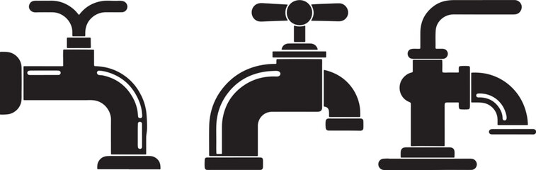 set of water taps silhouette, black and white silhouette, vector and illustration