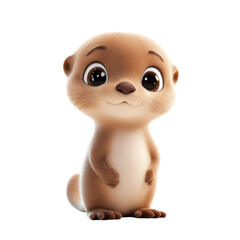 Cute baby Otter with big eyes in 3D cartoon style Isolated on White Background