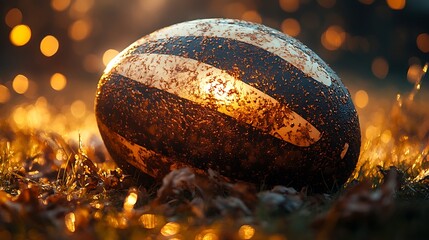 Golden rugby ball displayed as a premium sports symbol with radiant highlights