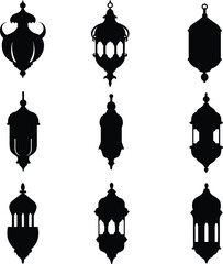 various silhouettes of different types of lantern, Ramadan and Eid