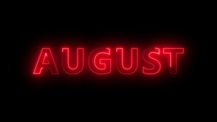 August burning word, fire text. fire text effect black background. animated text effect with high visual impact. August Month Electric Fire lighting text animation.