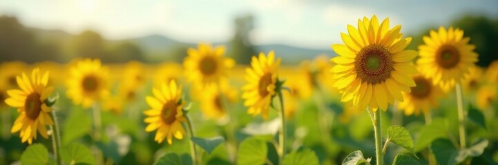 Fototapeta premium Summer sunflowers standing tall in a field , bright, field, summer