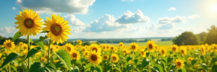 Obraz premium Summer sunflowers standing tall in a field, bright, yellow, field