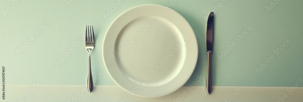 Aufkleber empty plate and utensils arranged on a table ready for dining during a quiet meal time. generative a