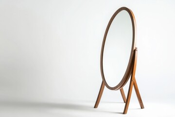 Fototapeta premium Elegant standing mirror showcasing exquisite design against a pristine white background