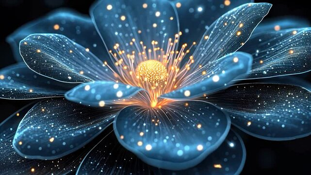 Glowing blue flower, digital art, dark background, website header