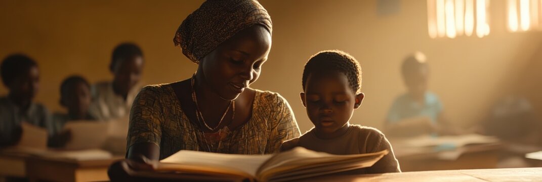 Teacher helps a child overcome reading challenges in a supportive learning environment