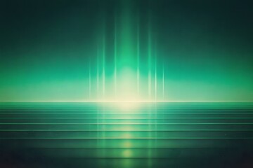 Fototapeta premium Abstract Green Teal Light Beams on Horizontal Striped Surface Background Wallpaper