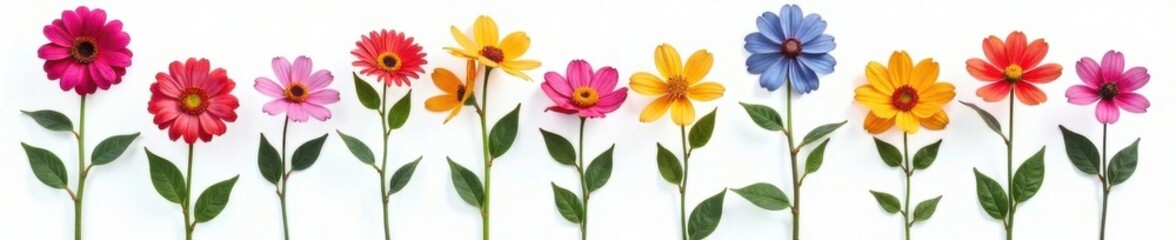 Various colorful flowers in a vase on white background, decorative flowers, flowers, floral display