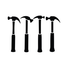 Black silhouettes, hammer collection, carpenter tools, claw hammers, framing hammers, minimalist design 
