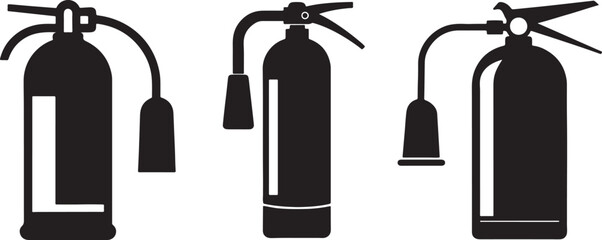 set of fire extinguisher silhouette, black and white silhouette, vector and illustration