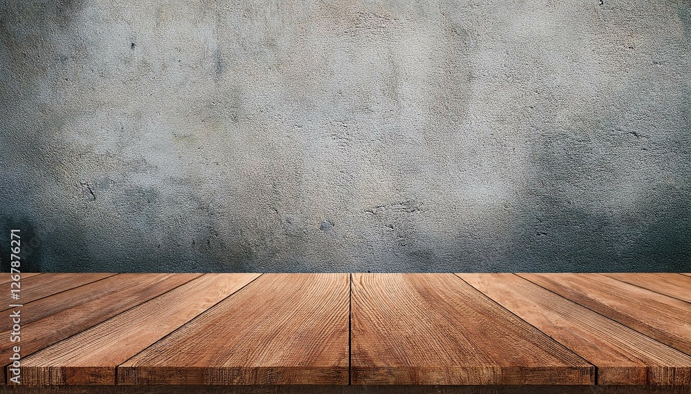Aufkleber empty wooden table and concrete wall texture and background with copy space display montage for prod