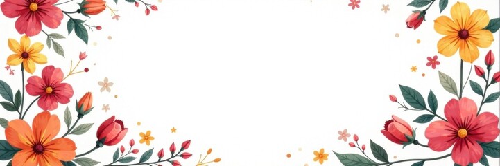 Obraz premium Vibrant colored letterhead with floral patterns on a white background, business materials, office supplies, typography