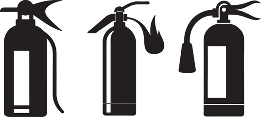 set of fire extinguisher silhouette, black and white silhouette, vector and illustration